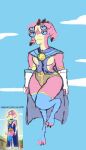 4_eyes absurd_res adult_swim alien andromorph anthro blue_cape blue_clothing blue_eyes cape capivara_furra cartoon_network clothed clothing gloves guide_lines handwear hi_res intersex long_socks male multi_eye no_underwear pantsless paws pink_body rick_and_morty sketch solo superhero superhero_costume thick_thighs