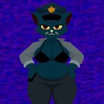 anthro anxietyfilledfluf aunt_molly_(nitw) big_butt bottomwear bra butt clothing female hands_on_hips jacket night_in_the_woods pants police police_hat red_eyes solo topwear underwear