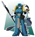 absurd_res anthro armor blue_hair boob_armor breasts cetacean colored dolphin female hair hi_res mammal marine melee_weapon multicolored_body necropolis_hawks_chapter oceanic_dolphin orange_eyes orca polearm purity_seal rileyarlic_(artist) science_fiction simple_background smile smirk solo space_marine_armor spear toothed_whale two_tone_body warhammer_(franchise) warhammer_40000 weapon zea_(character) zea_nalya