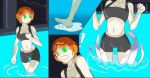 black_clothing breasts changed_(video_game) clothing exclamation_point female giygas_nator goo_creature goo_transformation hair human lake latex latex_clothing latex_skinsuit mammal orange_hair skinsuit slime squid_dog_(changed) tight_clothing transformation water white_body yellow_eyes