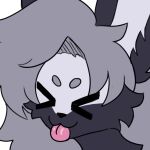 anthro black_body black_fur blep ears_up emoji female fur hair mammal mephitid skunk skunky_the_hybrid sodaduv solo tongue tongue_out