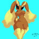 1:1 absurd_res big_breasts black_sclera blue_background breasts brown_nipples brunowarts dark_nipples digital_drawing_(artwork) digital_media_(artwork) female generation_4_pokemon genitals hi_res humanoid innie_vulva lagomorph leporid looking_at_viewer looking_down looking_down_at_viewer lopunny low-angle_view mammal nintendo nipples nude nude_anthro nude_female pokemon pokemon_(species) pokemorph red_eyes scut_tail short_tail simple_background smile smiling_at_viewer solo tail thick_thighs vulva watermark wide_hips