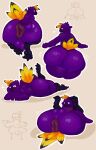 absurd_res anthro anus avian balls bedroom_eyes big_anus big_butt bird butt butt_grab feather_hair feather_hands feathers feet genitals hand_on_butt hi_res huge_anus huge_butt legs_up looking_at_viewer looking_back looking_back_at_viewer lying male narrowed_eyes on_back on_front penis presenting presenting_anus presenting_hindquarters pseudo_hair puffy_anus purple_body ridge_(artist) seductive simple_background smile smiling_at_viewer solo spread_butt spreading tail tail_feathers talons thick_thighs toes wide_hips