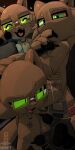 4_fingers ^_^ anthro black_claws black_pawpads brown_body claws covering covering_mouth covering_own_mouth covering_self cute_fangs electronics english_text eyes_closed eyewear eyewear_only fangs felid feline fingers flesh_fang floating_hearts gesture glasses glasses_only glistening glistening_body green_eyes green_eyewear green_glasses hand_gesture heart_tongue hemet_(presto) hi_res holding_object holding_phone living_machine machine male mammal metallic_body multiple_poses narrowed_eyes nude nude_anthro nude_male open_mouth open_smile pawpads phone pose presto_(artist) rectangular_glasses smile solo standing teeth text v_sign wearing_glasses yellow_sclera