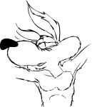 2012 anthro arm_tuft athletic bedroom_eyes biped black_and_white black_eyes black_nose canid canine canis chest_tuft chin_tuft collarbone coyote detailed digital_drawing_(artwork) digital_media_(artwork) elbow_tuft eyes_closed facial_tuft head_tuft headshot_portrait kissing line_art looking_pleasured looney_tunes male mammal monochrome narrowed_eyes nude one_eye_half-closed open_mouth pecs pinup portrait pose ribs seductive shoulder_tuft sketch skinny solo stevethedragon tuft vector vector_art warner_brothers wile_e._coyote