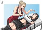  2girls absurdres bare_shoulders black_hair bound breasts cirenk collarbone final_fantasy highres multiple_girls navel sleeping stomach tifa_lockhart 