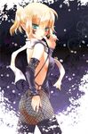  alternate_costume ass bad_id bad_pixiv_id biting blonde_hair boots breasts finger_biting green_hair hypoxis medium_breasts mizuhashi_parsee ninja pointy_ears scarf sideboob solo thigh_boots thighhighs touhou 