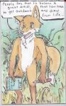 2025 absurd_res anthro canid canine censored cheek_tuft chest_tuft creative_censorship detailed_background dialogue english_text facial_tuft featureless_crotch fountain_pen fox fur grass_field head_tuft hi_res holding_object inner_ear_fluff male mammal markings mixed_media notebook open_mouth orange_body orange_fur outside painting_(artwork) pen_(artwork) plant purple_eyes shrub shunnedpies signature solo speech_bubble tail text traditional_media_(artwork) tuft watercolor_(artwork) whiskers