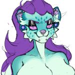 alternative_fashion anthro barbell_piercing black_sclera blue_body blue_fur bust_portrait colored confident_female digital_media_(artwork) drift_eyes_(nunalette) ear_piercing eyebrows eyeshadow facial_piercing fangs felid feline female fluffy front_view fur fur_markings gauged_ear hair hi_res leopard long_hair makeup mammal markings nose_piercing nose_ring nunalette pantherine piercing portrait punk pupils purple_eyes purple_hair raised_eyebrows ring_piercing simple_background sketch slit_pupils smile smirk smug_grin solo spots spotted_body spotted_fur suggestive_look teeth
