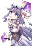  1girl absurdres bracelet breasts detached_collar dress gem hair_ornament highres hololive hololive_english jewelry koseki_bijou koseki_bijou_(1st_costume) nail_polish purple_eyes purple_gemstone purple_hair purple_nails simple_background small_breasts solo solo_focus spriggantweet white_background wings 