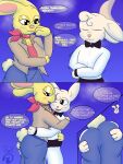 absurd_res anthro blush blythe_(ponysexy58) butt butt_grab butt_squish clothed clothing comic duo eyes_closed female friends_with_benefits hand_on_butt hi_res hug lagomorph leporid male male/female mammal miroir_(el_senor_erizo) night pixelt rabbit rear_view spanish_text squish text