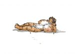 2012 anthro big_breasts breasts brown_hair colored colored_sketch feet felid female fur group guide_lines hair huge_breasts hyper hyper_breasts jeri_kleinlowe lying macro mammal micro nipples nude nude_female on_side orange_body orange_fur pantherine pink_nipples shere_tehroar simple_background sketch smile tiger white_background white_body white_fur