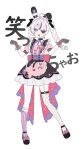  1girl ahoge apron asymmetrical_legwear bandaged_ear black_gloves blunt_bangs bow choker dress drill_hair eyepatch fishnet_thighhighs fishnets frilled_dress frills gloves heart heart_ahoge highres maid maid_headdress maria_marionette maria_marionette_(2nd_costume) mismatched_legwear multicolored_hair nijisanji nijisanji_en npppiyo one_eye_covered pink_apron pink_bow pink_eyes pink_socks purple_streaks sheer_gloves single_fishnet_legwear smile socks streaked_hair striped_clothes striped_socks thighhighs twin_drills vertical-striped_clothes vertical-striped_socks 