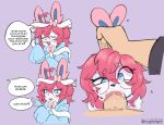 ambiguous_gender anthro blue_eyes blush bodily_fluids cum cum_in_mouth cum_inside cum_on_glasses eeveelution eyewear face_fucking generation_6_pokemon genital_fluids genitals glasses hair heart_eyes heart_symbol hi_res holding_both_ears human human_penetrating instant_loss_2koma irrumatio mammal naughtylilgoat_(artist) nintendo oral penetration penile penis penis_in_mouth pink_hair pokemon pokemon_(species) saliva saliva_on_penis sex solo sylveon tagme