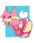 2025 absurd_res anthro audino belly blue_sclera bottomwear butt cheerleader_outfit clothing eyebrow_through_hair eyebrows eyelashes eyeshadow female flat_chested footwear generation_5_pokemon gloves goopyarts hair handwear hi_res leaning leaning_forward legwear lipstick looking_at_viewer makeup mouth_closed nintendo one_eye_closed panties pattern_bottomwear pattern_clothing pattern_footwear pattern_gloves pattern_handwear pattern_legwear pattern_panties pattern_socks pattern_underwear pink_body pink_hair pokemon pokemon_(species) pom_poms pupils remi_(goopyarts) shoes side_view simple_background skirt slightly_chubby slightly_chubby_anthro slightly_chubby_female sneakers socks solo striped_bottomwear striped_clothing striped_footwear striped_gloves striped_handwear striped_panties striped_socks striped_underwear stripes tail tan_body thick_thighs translucent translucent_hair underwear white_pupils wink winking_at_viewer