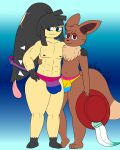 abs absurd_res anthro big_bulge biped bisexual_pride_colors bulge clothed clothing detailed_bulge duo eevee fang_(scor-chii) generation_1_pokemon generation_3_pokemon genital_outline hi_res holding_another lgbt_pride male male/male male_anthro mawile muscular muscular_male nintendo nipples pansexual_pride_colors pecs penis_outline plantigrade pokemon pokemon_(species) pride_color_clothing pride_colors scor-chii speedo speedo_only swimwear topless