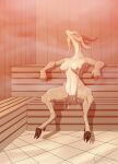 antelope anthro biped bodily_fluids bovid breasts brown_body brown_fur colored disney eyes_closed female fur gazelle gazelle_(zootopia) genitals goolee hair hi_res hooves horn inside mammal multicolored_body nipples nude nude_anthro nude_female sauna sitting solo spread_legs spreading sweat sweaty_body sweaty_breasts sweaty_face sweaty_legs sweaty_thighs two_tone_body vulva zootopia