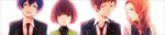  2girls bad_id bad_pixiv_id blazer blue_hair brown_eyes brown_hair green_eyes highres jacket long_hair long_image mawaru_penguindrum multiple_boys multiple_girls natsume_masako oginome_ringo purple_eyes red_hair school_uniform short_hair siblings takakura_kanba takakura_shouma tsuyuxxx wide_image 