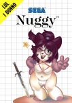 2025 3_toes 4_fingers anthro badger belly_overhang big_breasts bikini box_art breasts bulge cleavage clothed clothing english_text eyewear fangs feet fingers flindasaur fur gesture glasses gynomorph hair hand_gesture hand_on_hip hi_res intersex mammal master_system_case melee_weapon mustelid musteline nuggy_(anaugi) open_mouth open_smile pink_body pink_fur ponytail rectangular_glasses red_hair sega sega_master_system smile solo standing star star_eyes starry_eyes swimwear sword sword_in_ground teeth text toes trans_(lore) trans_woman_(lore) two-piece_swimsuit v_sign weapon