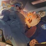 1:1 2024 abs ambiguous_species anthro anthro_on_anthro areola armpit_hair background_character balls barazoku benjamin_clawhauser biceps big_balls big_muscles big_penis blurred_background blush bodily_fluids body_hair bovid bovine cape_buffalo caught_in_the_act cheetah chief_bogo clothed clothed/nude clothing deltoids disney duo_focus erection eyebrows felid feline fingers freddyv7205172 fur genital_fluids genitals glans group hair hi_res hooved_fingers hooves horn humanoid_genitalia humanoid_penis imminent_sex inside kemono male male/male mammal muscular muscular_anthro muscular_male navel nipples nude oblivious office overweight overweight_anthro overweight_male pecs penis police police_uniform precum presenting presenting_penis pubes serratus shirt smile standing topwear trio tuft uniform unprofessional_behavior zootopia