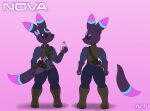 alchemist anthro black_body black_fur black_sclera boots bottomwear bow_ribbon bracelet clothed clothing collar eeveelution facial_markings fan_character footwear fur generation_2_pokemon generation_6_pokemon head_markings hi_res holding_object hybrid hybrid_pokemon jewelry laced_boots male markings model_sheet multicolored_body multicolored_ears multicolored_fur multicolored_tail ninjatreecko nintendo pants pokemon pokemon_(species) pokemorph potion potion_bottle pouches purple_eyes ring_(marking) shirt shoes simple_background solo sylveon tail topwear umbreon vest vial