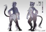 2025 4_toes 5_fingers anthro areola blue_eyes blue_hair breasts butt claws countershade_torso countershading digital_media_(artwork) feet felid feline female finger_claws fingers foxovh front_view fur genitals grey_body grey_fur grey_tail hair looking_at_viewer mammal model_sheet navel nipples nude nude_anthro nude_female rear_view simple_background smile solo standing tail toes vulva