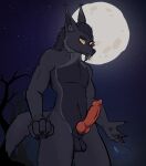 animal_genitalia animal_penis anthro athletic black_body black_fur canid canine canine_genitalia canine_penis canis erection fangs fur genitals hi_res knot knotted_penis looking_at_viewer male mammal moon mythological_canine mythological_creature mythology night nude penis pointy_ears prick_ears solo teeth werecanid werecanine werecreature werewolf wolf yellow_eyes zataekink