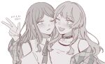  2girls bang_dream! bang_dream!_it&#039;s_mygo!!!!! blush bra_strap chihaya_anon choker clothing_cutout commentary_request dated fang greyscale heart heart_choker highres long_hair long_sleeves monochrome multiple_girls nagasaki_soyo one_eye_closed open_mouth shoulder_cutout sidelocks simple_background skin_fang tank_top upper_body w white_background yuyuyang0402 