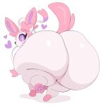 1:1 ambiguous_gender arizonathevixen big_butt black_nose bow_(feature) butt eeveelution fat_legs feral fur generation_6_pokemon heart_symbol hi_res huge_butt hyper hyper_butt looking_at_viewer looking_back nintendo pawpads paws pink_body pink_fur pokemon pokemon_(species) purple_eyes raised_tail ribbons simple_background smile smiling_at_viewer solo sylveon tail white_background white_body white_fur