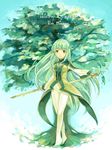  1girl breasts coat green_eyes green_hair long_hair martel_yggdrasill pantyhose shoes staff tales_of_(series) tales_of_symphonia tree very_long_hair weapon 