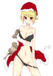  blonde_hair breasts christmas league_of_legends mos1613 red_eyes riven_(league_of_legends) undressing 