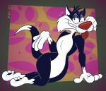 2025 3_toes 4_fingers abstract_background alternate_version_at_paywall anthro arm_support bedroom_eyes belly biped black_body black_eyes black_fur black_pawpads cheek_tuft colored curling_toes curvy_figure digital_drawing_(artwork) digital_media_(artwork) dipstick_tail domestic_cat dotted_background facial_tuft feet felid feline felis fingers flat_colors forward_arm_support fur gavanzude glance gloves_(marking) half-closed_eyes head_tuft hi_res humanoid_feet humanoid_hands humanoid_heel kneeling leg_markings lines_drawn looking_at_viewer looney_tunes male mammal markings multicolored_body multicolored_fur narrowed_eyes nude pattern_background pawpads paws pecs pinup plantigrade polka_dots pose raised_tail red_nose seductive signature simple_background smile smiling_at_viewer socks_(marking) soles solo sylvester_(looney_tunes) tail tail_markings toes tongue tongue_out tuft two_tone_body two_tone_fur warner_brothers whiskers white_belly white_body white_chest white_feet white_fur white_hands white_sclera white_tail_tip wide_hips
