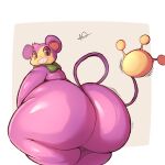 1:1 aipom anthro big_butt brown_eyes butt female generation_2_pokemon hi_res huge_butt lightmizano nintendo pokemon pokemon_(species) purple_body scarf solo tail tail_hand thick_thighs unusual_anatomy unusual_tail yellow_body