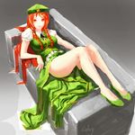  bad_id bad_pixiv_id braid caby_(pixiv) couch hat highres hong_meiling long_hair red_eyes red_hair solo touhou twin_braids 