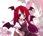  ana_(rznuscrf) bat_wings book fang head_wings koakuma long_hair open_mouth red_eyes red_hair smile solo touhou wings zoom_layer 