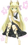  animal_ears bad_id bad_pixiv_id barefoot blonde_hair hyakuen_raitaa original solo tail tail_hug 