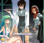  2girls c.c. code_geass food green_hair kallen_stadtfeld kimura_takahiro lelouch_lamperouge lowres multiple_girls pizza 