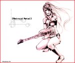  artist_request boots guitar instrument long_hair metroid midriff monochrome pink ponytail samus_aran sleeveless solo 