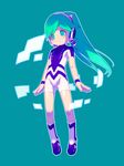  1girl android blue_eyes bodysuit boots charu_(saru_getchu) floating green_hair headphones long_hair ponytail robot_joints saru_getchu science_fiction solo 