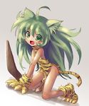  animal_ears animal_print boomerang cat_ears cham_cham fang full_body gloves green_hair katahira_masashi long_hair paw_gloves paw_shoes paws samurai_spirits shoes snk solo tail tiger_print 