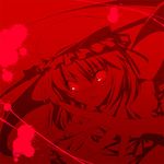  47agdragon bat_wings blood hands hat looking_at_viewer monochrome red red_background red_eyes remilia_scarlet short_hair slit_pupils solo touhou weapon wings 