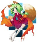  animal_ears bandages braid fox_ears fox_tail green_eyes green_hair karasuya_yuma original saitou_kon solo tail twin_braids 