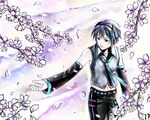  bad_id bad_pixiv_id bare_shoulders blue_hair cherry_blossoms detached_sleeves genderswap genderswap_(ftm) hatsune_mikuo kannagara_kanagi male_focus necktie solo vocaloid 