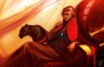  animal bad_id bad_pixiv_id black_panther cape earrings empress jewelry original panther ring robert_kim short_hair sitting solo throne 