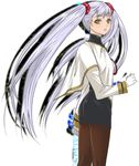  artist_request gloves hoshino_ruri kidou_senkan_nadesico kidou_senkan_nadesico_-_prince_of_darkness long_hair looking_back pantyhose silver_hair solo turtleneck twintails very_long_hair yellow_eyes 