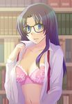  blue_eyes blush bra glasses lingerie open_clothes open_shirt read_or_die saeki_poteri shirt solo underwear yomiko_readman 