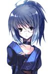  ahoge blue_hair choker genderswap genderswap_(mtf) glasses morichika_rinnosuke onimaru_gonpei ponytail solo touhou 