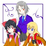  alternate_costume bad_id bad_pixiv_id black_hair blonde_hair g_ken hakurei_reimu highres izayoi_sakuya kirisame_marisa multiple_girls school_uniform touhou white_hair 