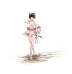  animal_ears ballerina barefoot brown_eyes brown_hair cat_ears es_(cah60700) feet high_heels holding holding_shoes original shoes solo tail walking white_background 