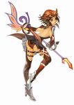  armor artist_request boots brown_eyes brown_hair flyff highres horns short_hair solo staff thigh_strap wand 